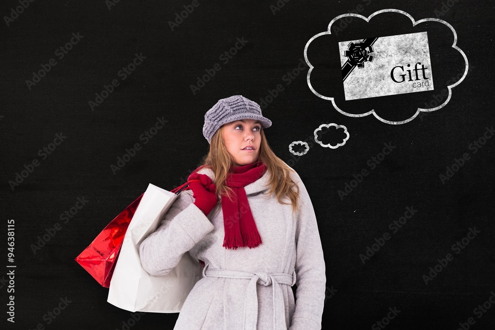 Composite image of happy blonde in winter clothes posing