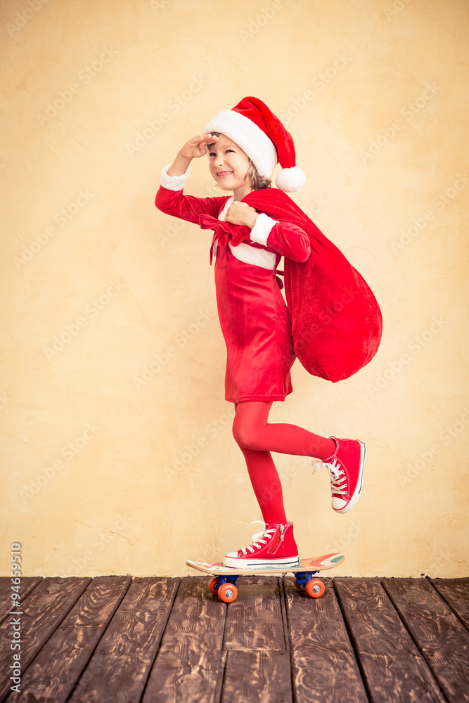 Funny kid with Santa bag