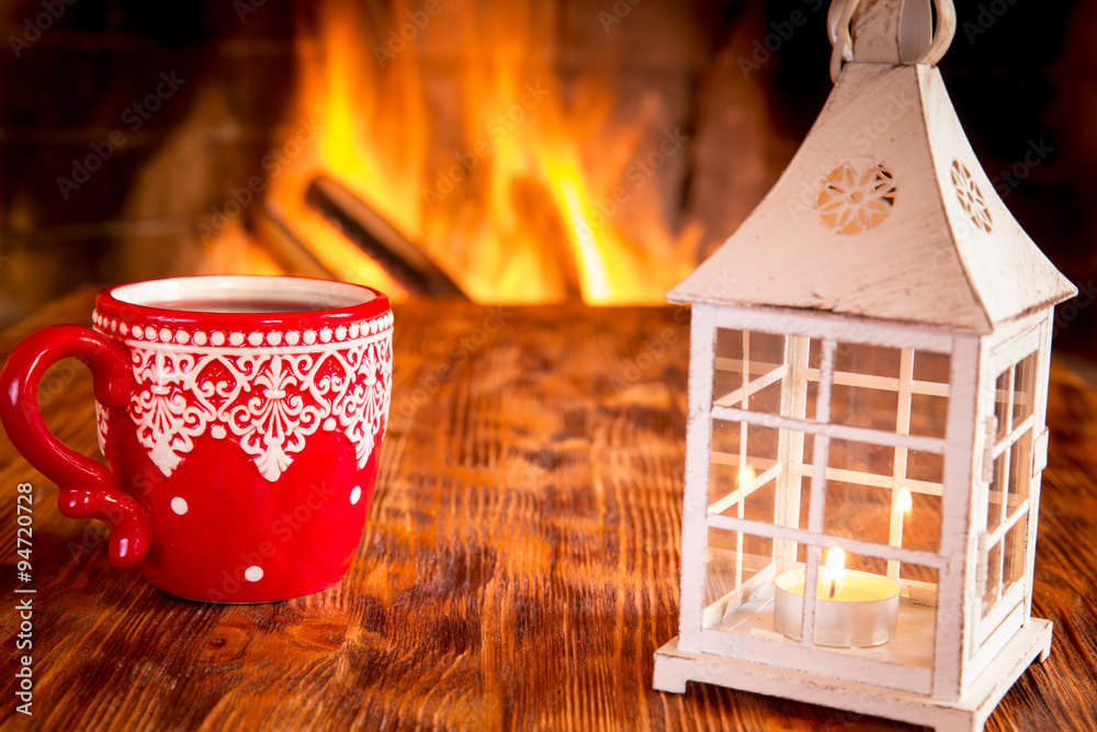 Christmas near fireplace