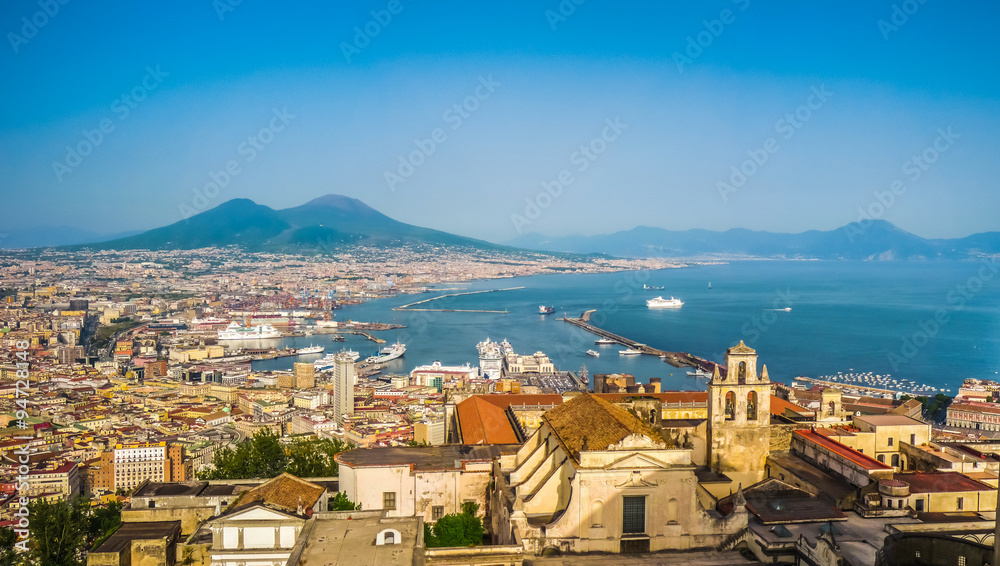 City of Naples (Napoli) with Mt Vesuvius at sunset, Campania, Italy