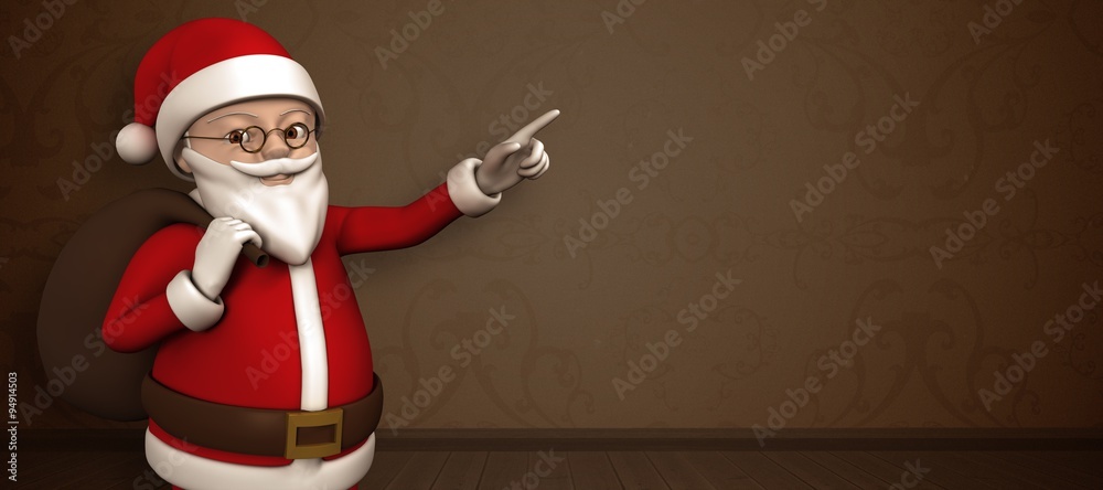 Composite image of cartoon santa pointing