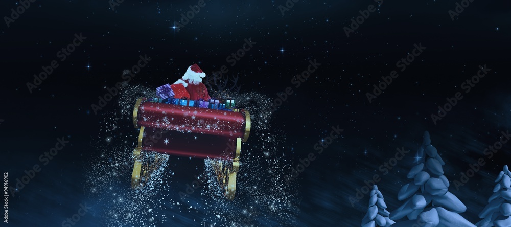 Composite image of santa flying his sleigh