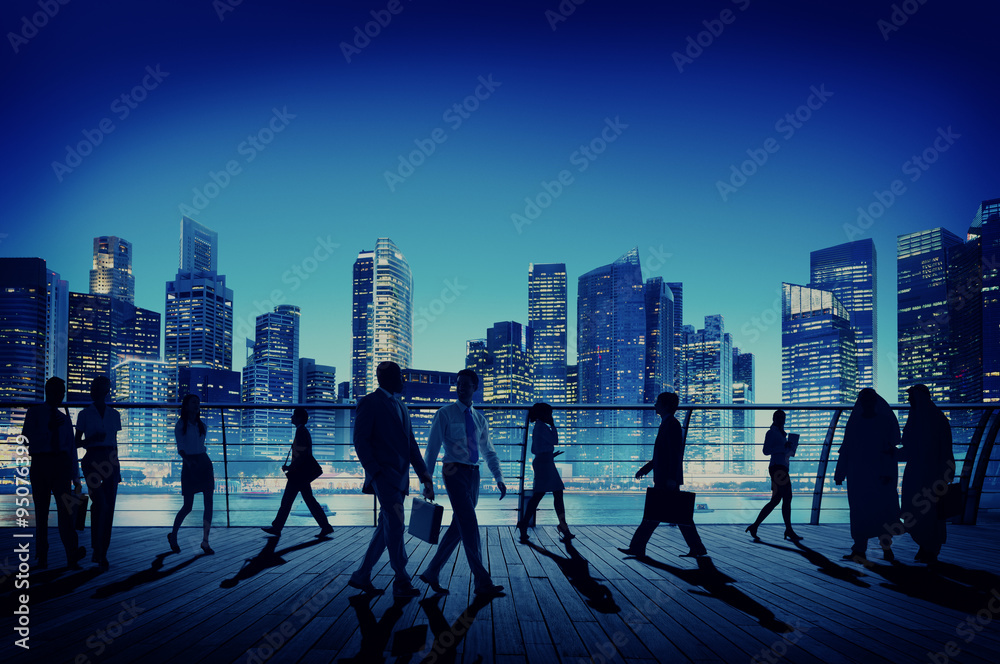 Business People Global Commuter Walking City Concept