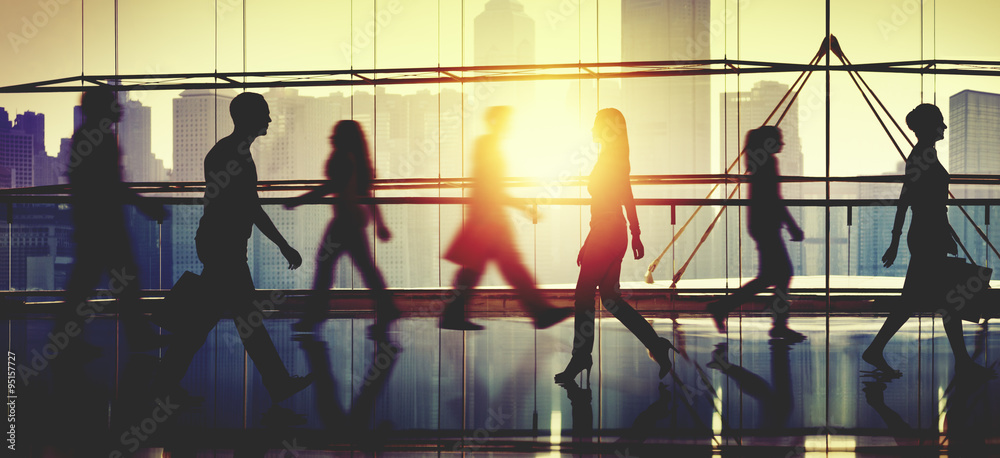 Back Lit People Walking Mall Cityscape Shopaholic Concept