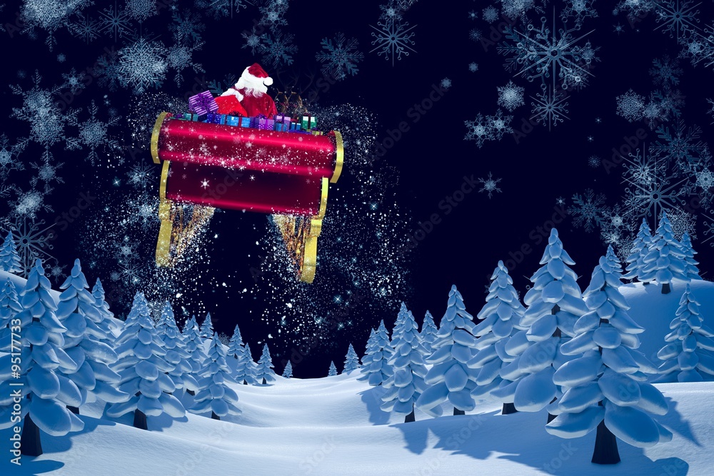 Composite image of santa flying his sleigh