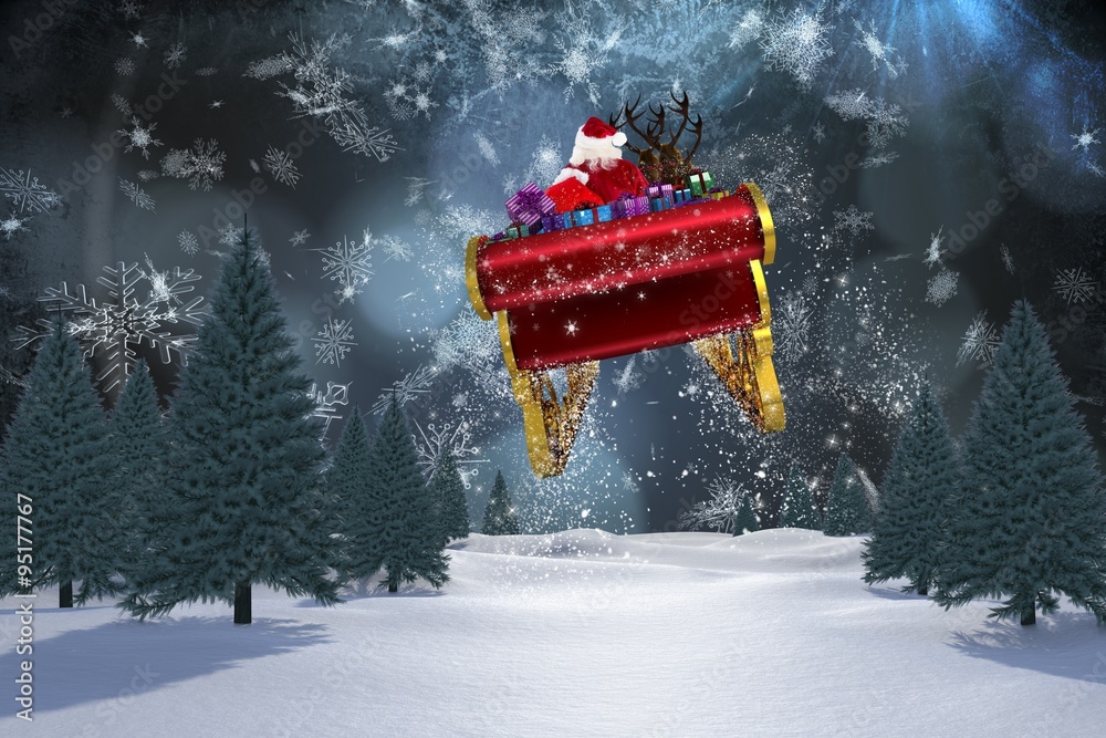 Composite image of santa flying his sleigh