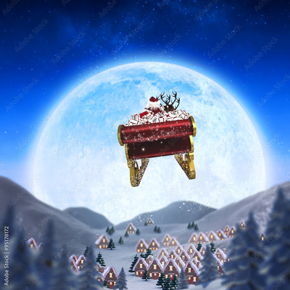 Composite image of santa flying his sleigh