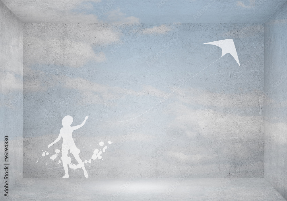 Girl and flying kite