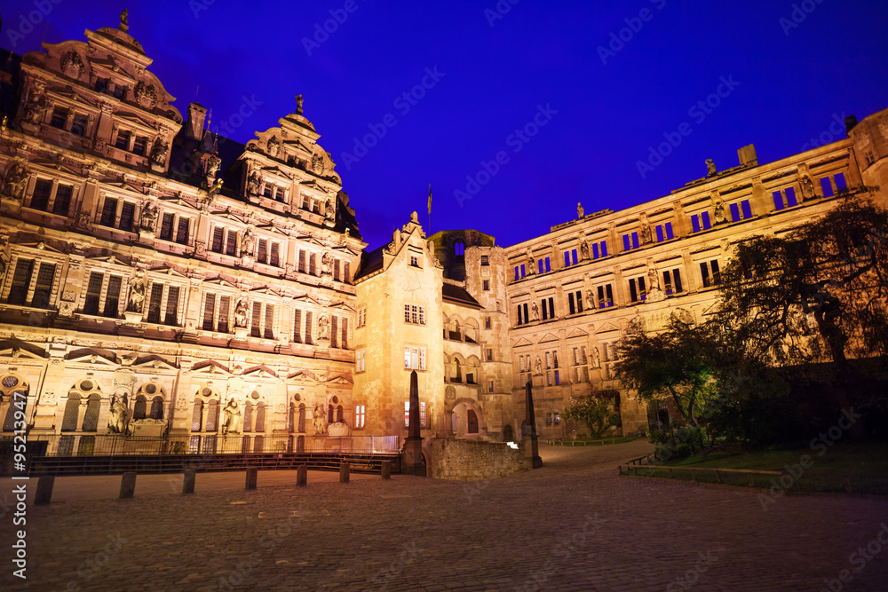 Inner yard of Heidelberg castle during night