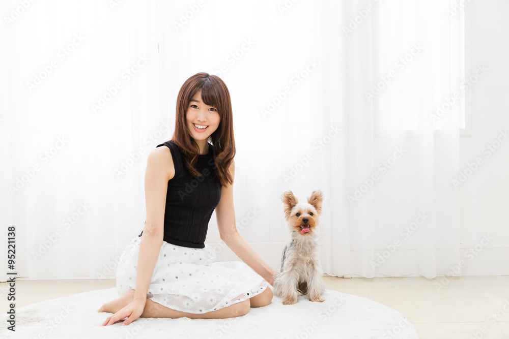 young asian woman with dog