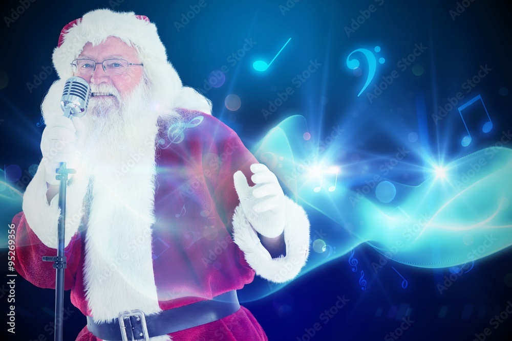 Composite image of santa claus is singing christmas songs