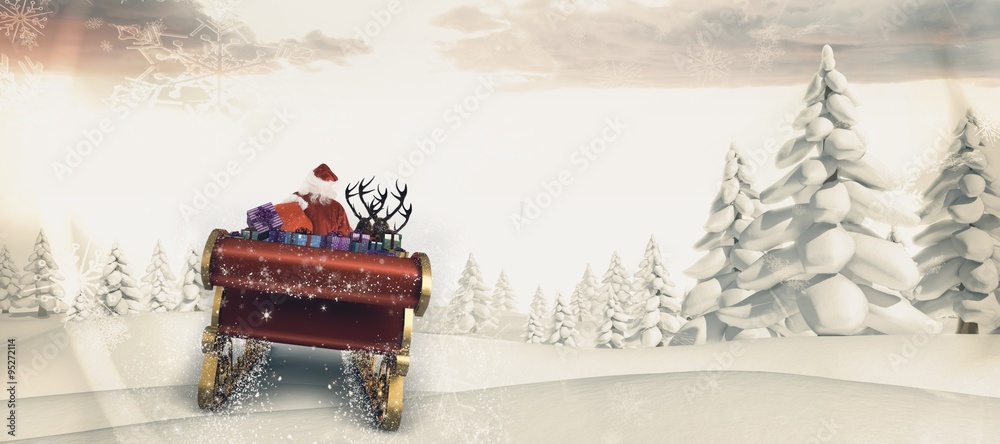 Composite image of santa flying his sleigh