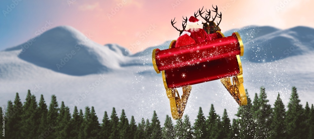 Composite image of santa flying his sleigh