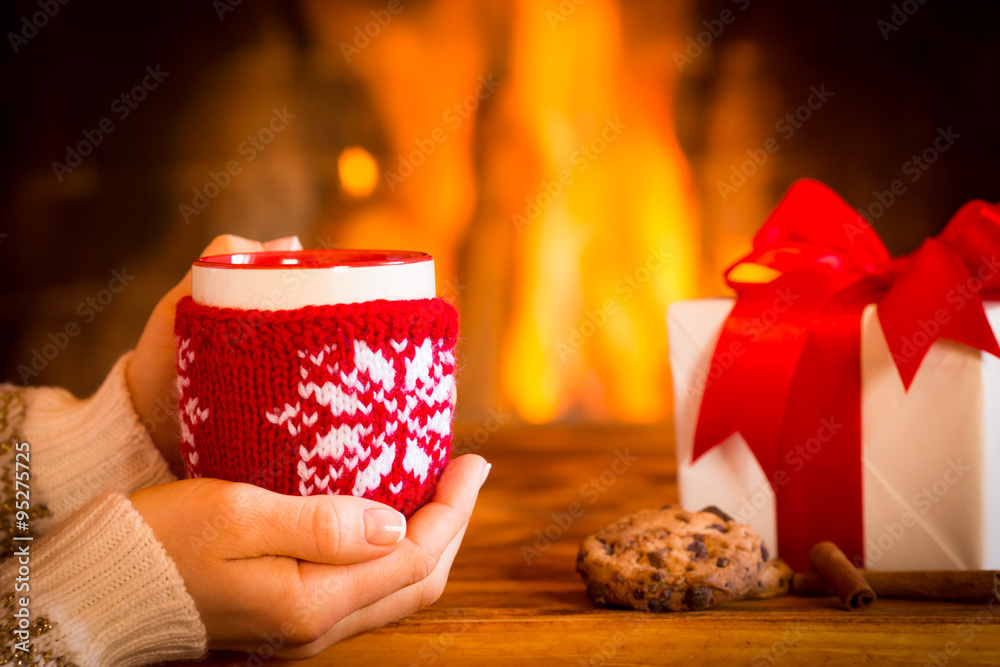 Christmas near fireplace