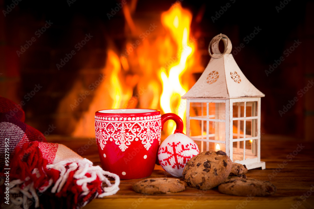 Christmas near fireplace