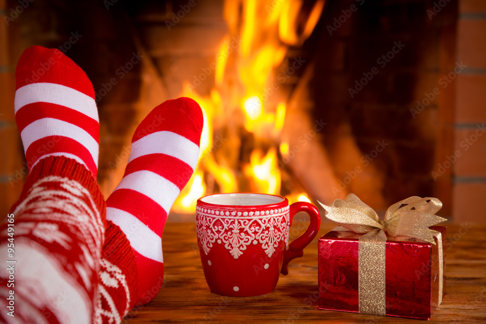 Christmas near fireplace