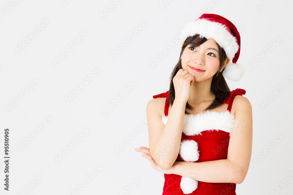 portrait of asian woman wearing santa costume