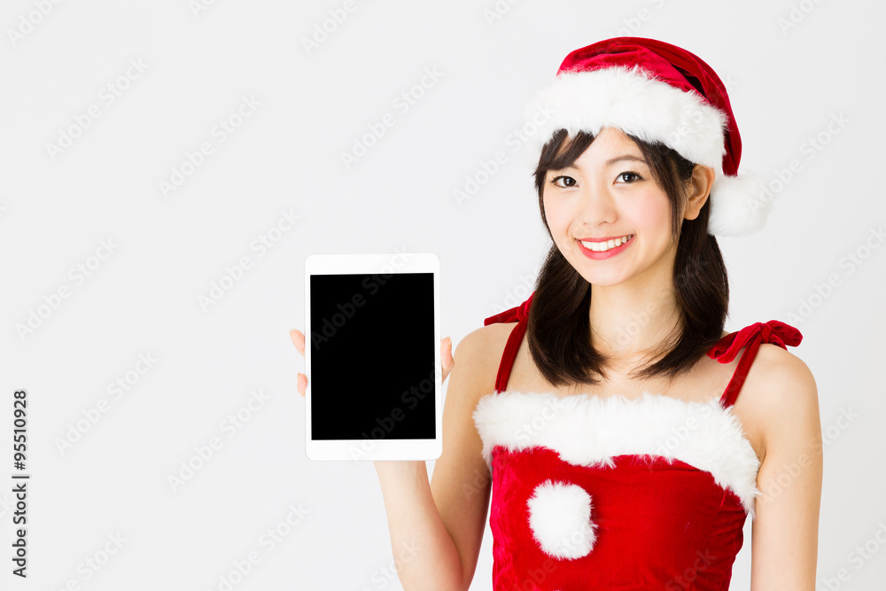 portrait of asian woman wearing santa costume