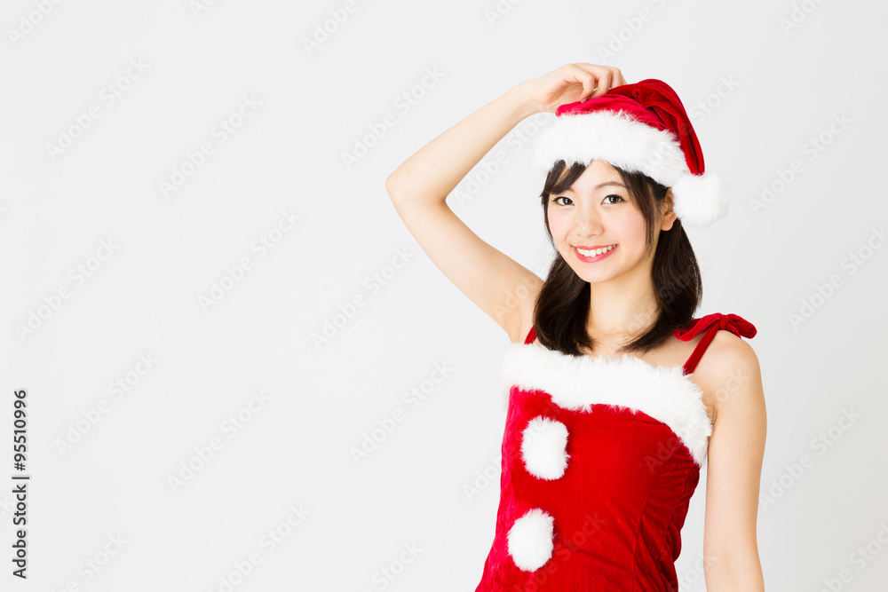 portrait of asian woman wearing santa costume