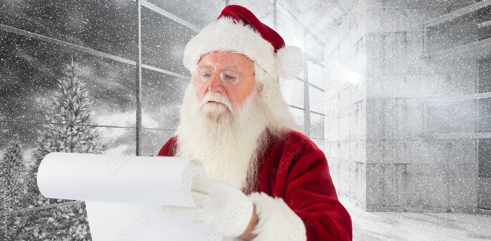 Composite image of santa claus checking his list