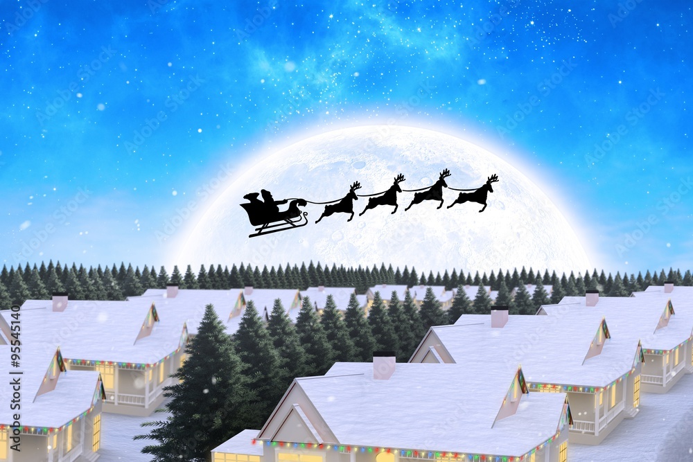 Composite image of silhouette of santa claus and reindeer