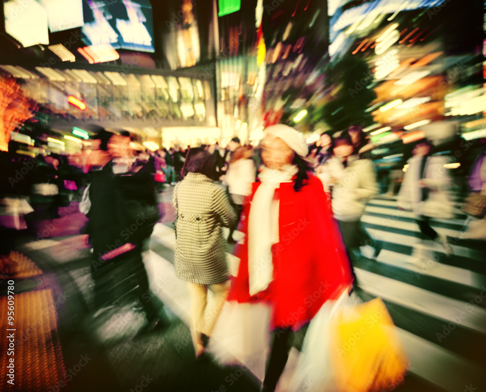 Japanese People Crowd Walking Cross Street Concept