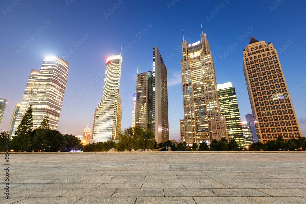 Shanghai Empty square and modern buildings in the evening，China