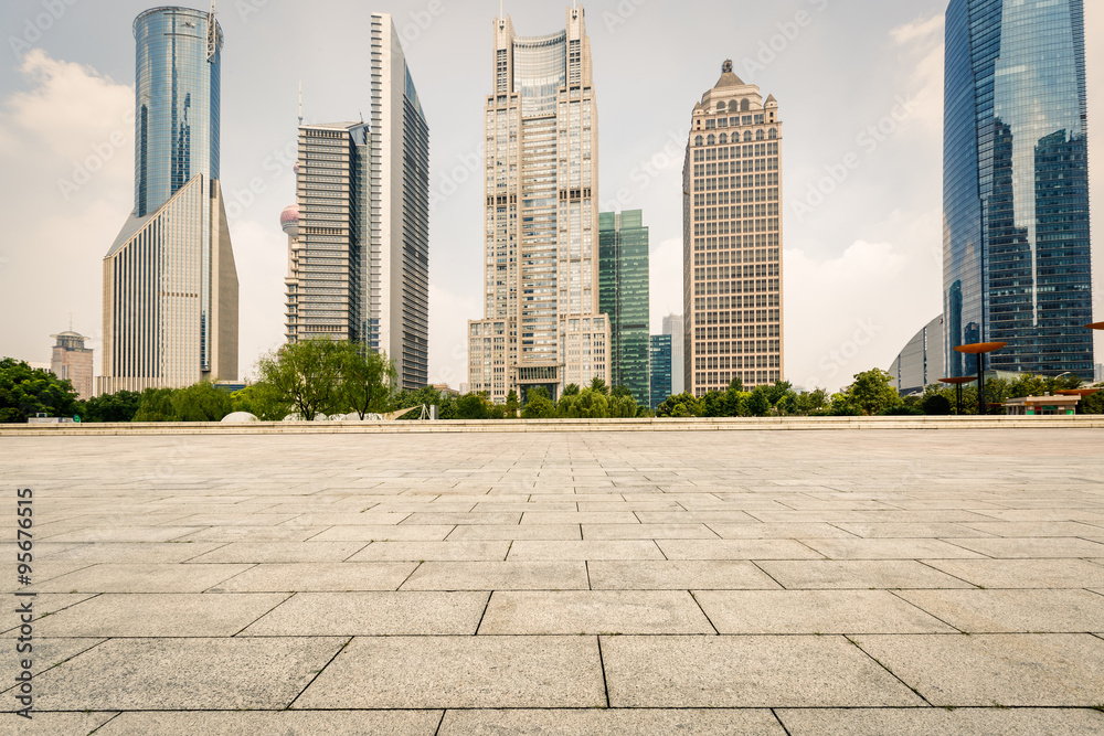 Shanghai Empty square with skyline and modern buildings,China