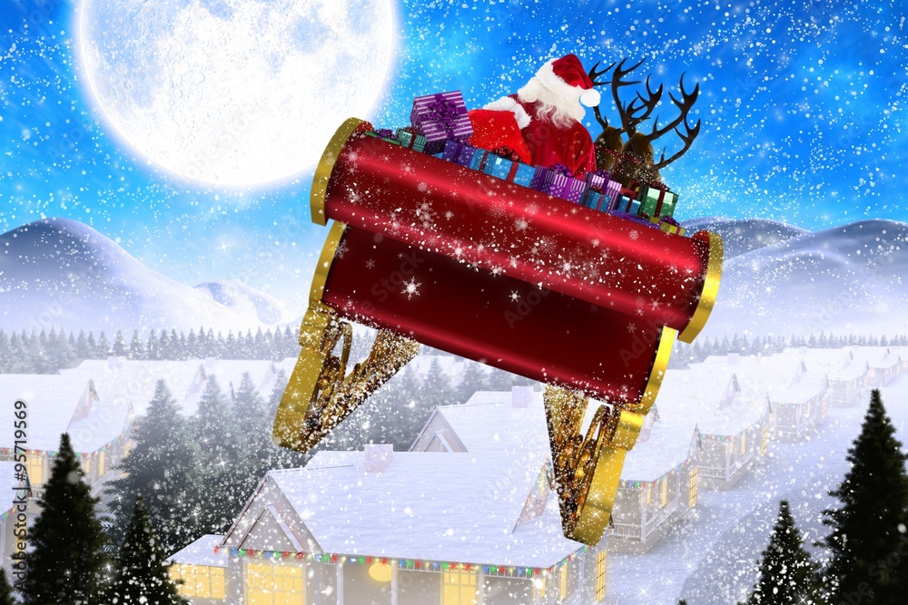 Composite image of santa flying his sleigh