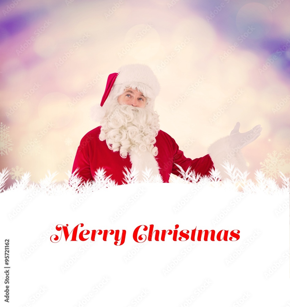 Composite image of father christmas with his hands out