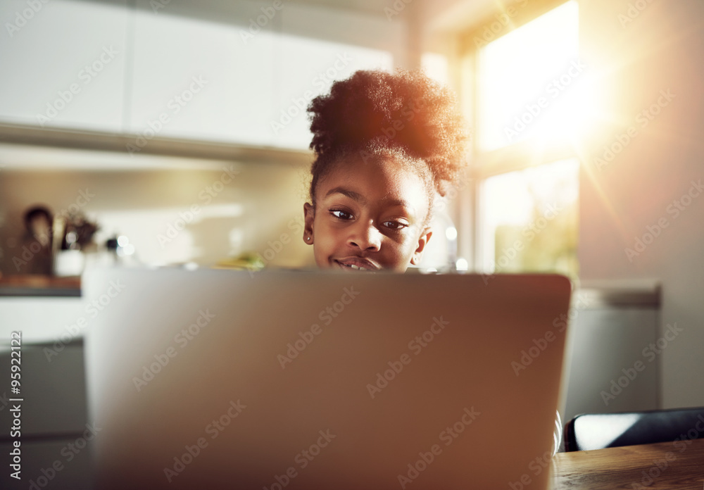 Little girl with at a laptop computer