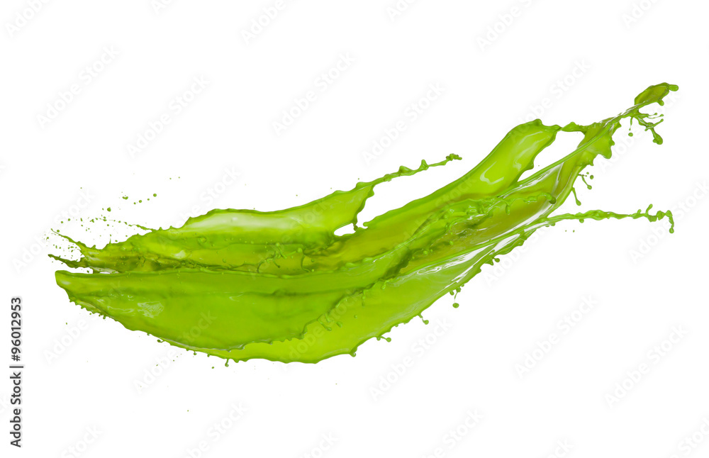 Green paint splash on white background