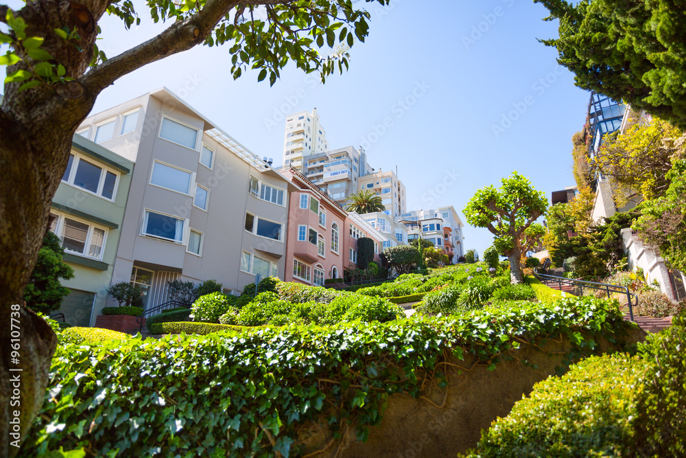 Lombard street and downtown, San Francisco, USA