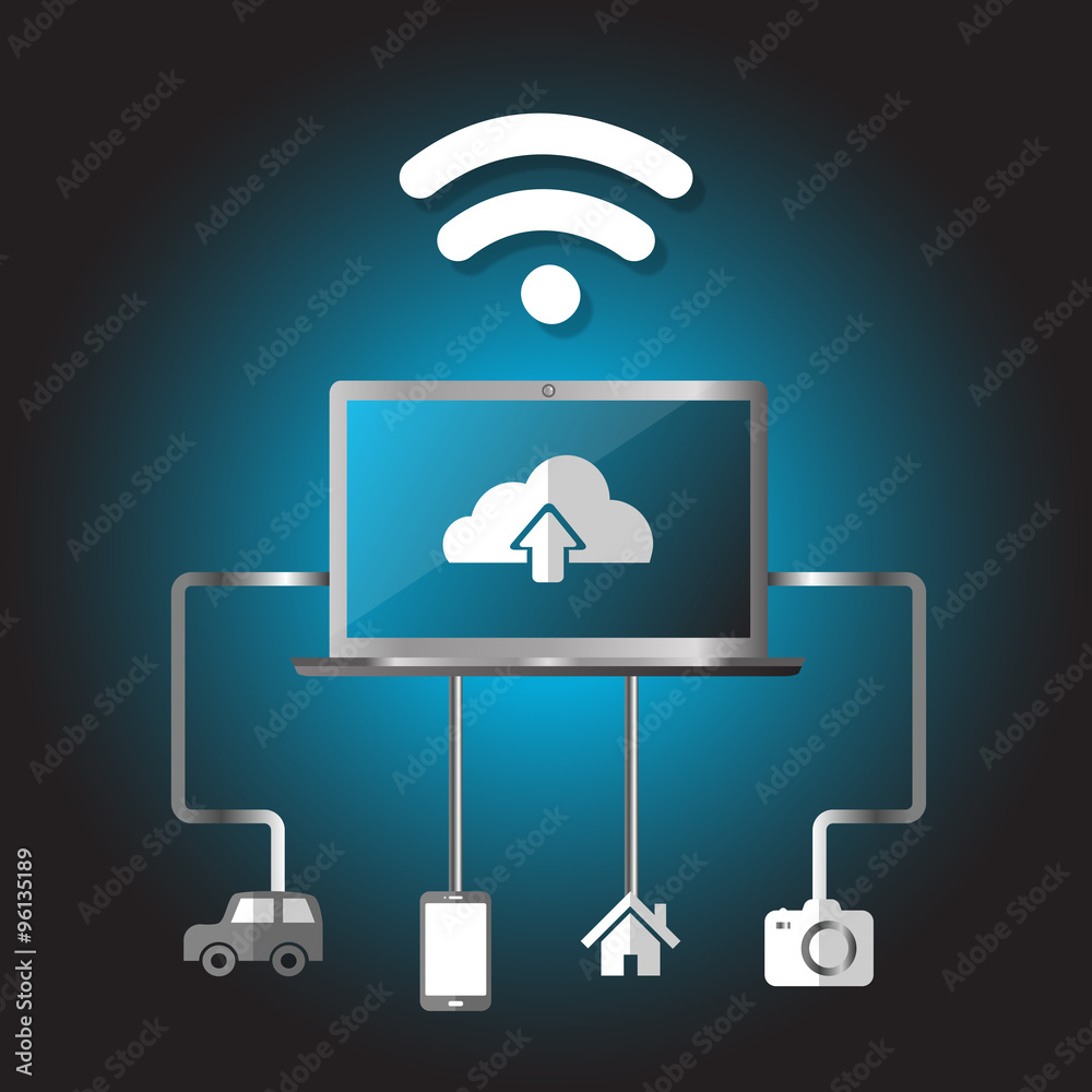 Equipment, Internet, wi-fi, upload, icon, notebook,  vector illu