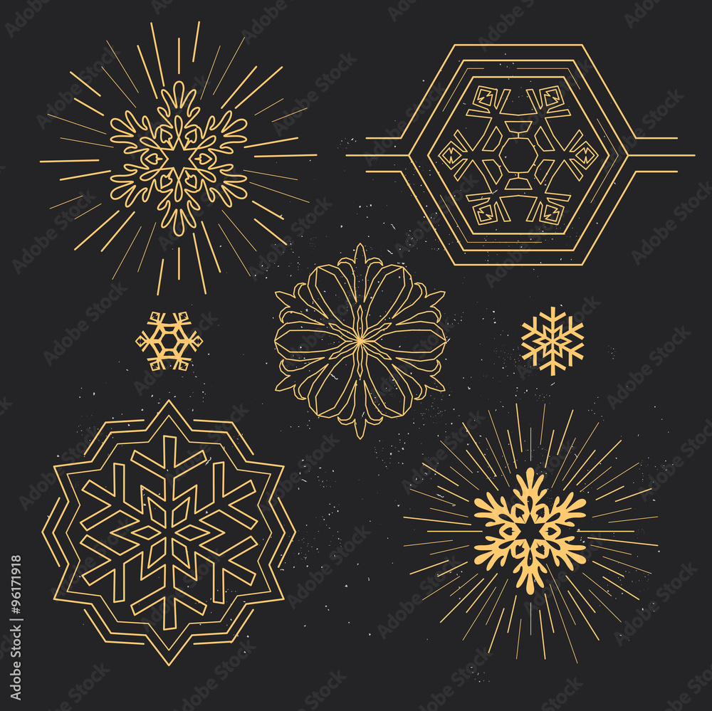 Snowflake Patterns. Geometric lined snowflakes. Vector illustration.