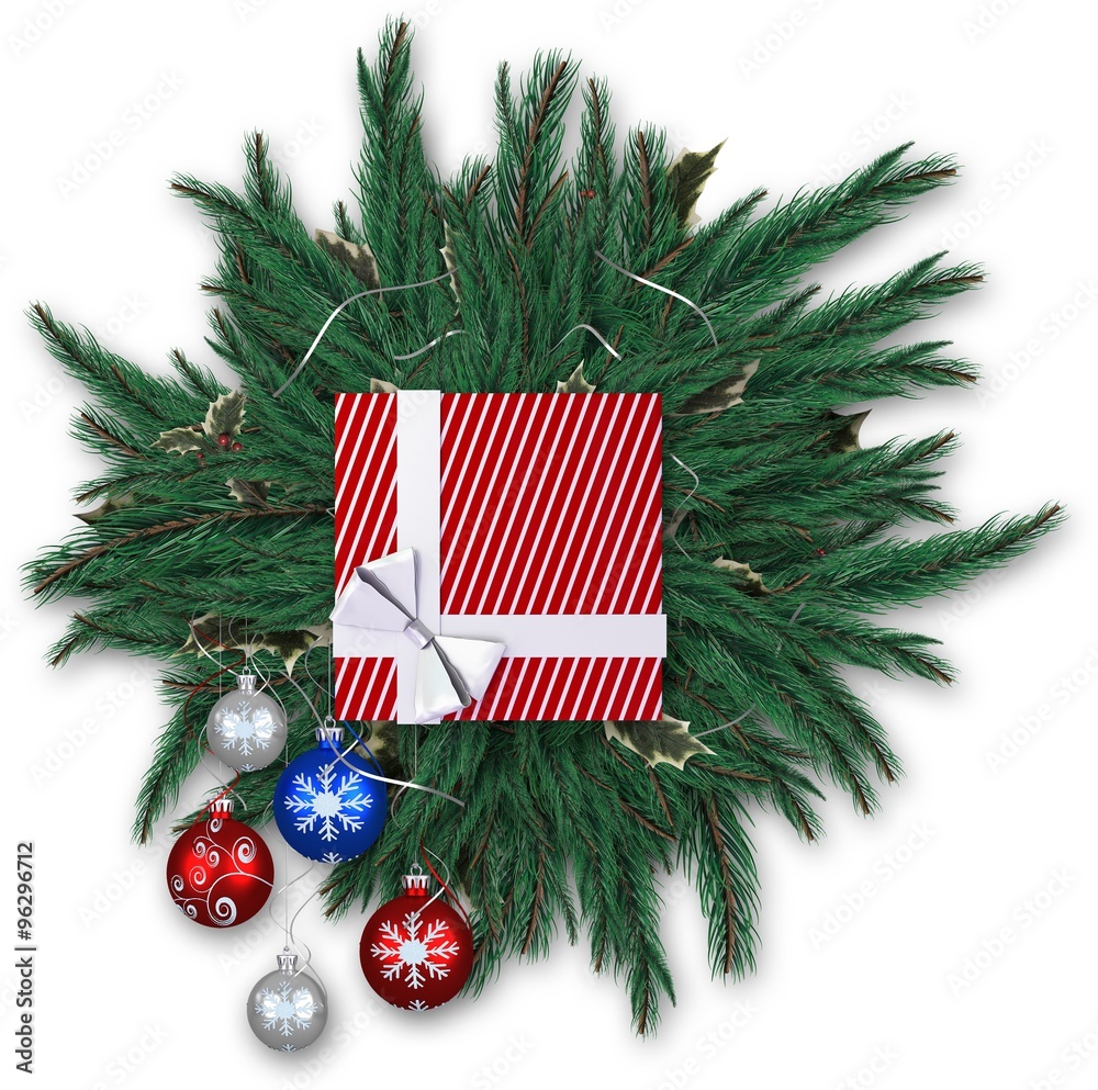 Large Fir Wreath with a present