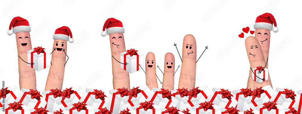 Happy finger couple in love celebrating Xmas