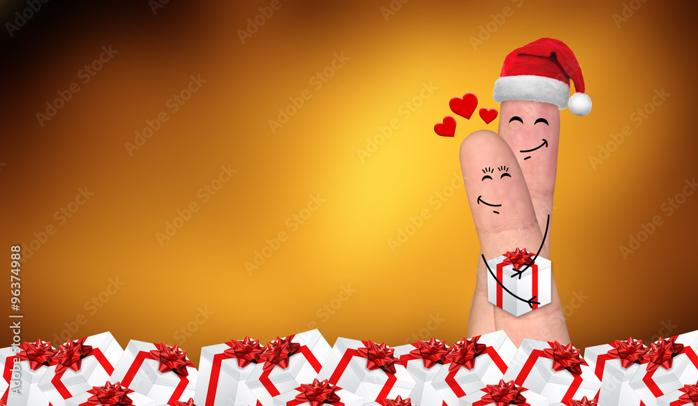 Happy finger couple in love celebrating Xmas