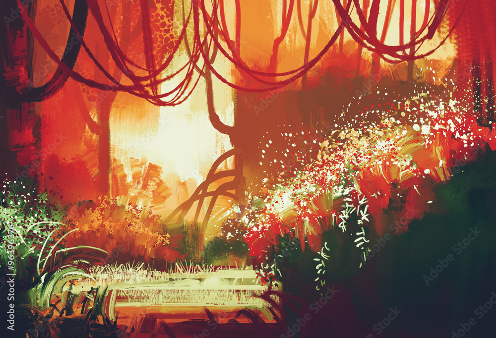 digital painting of fantasy autumn forest