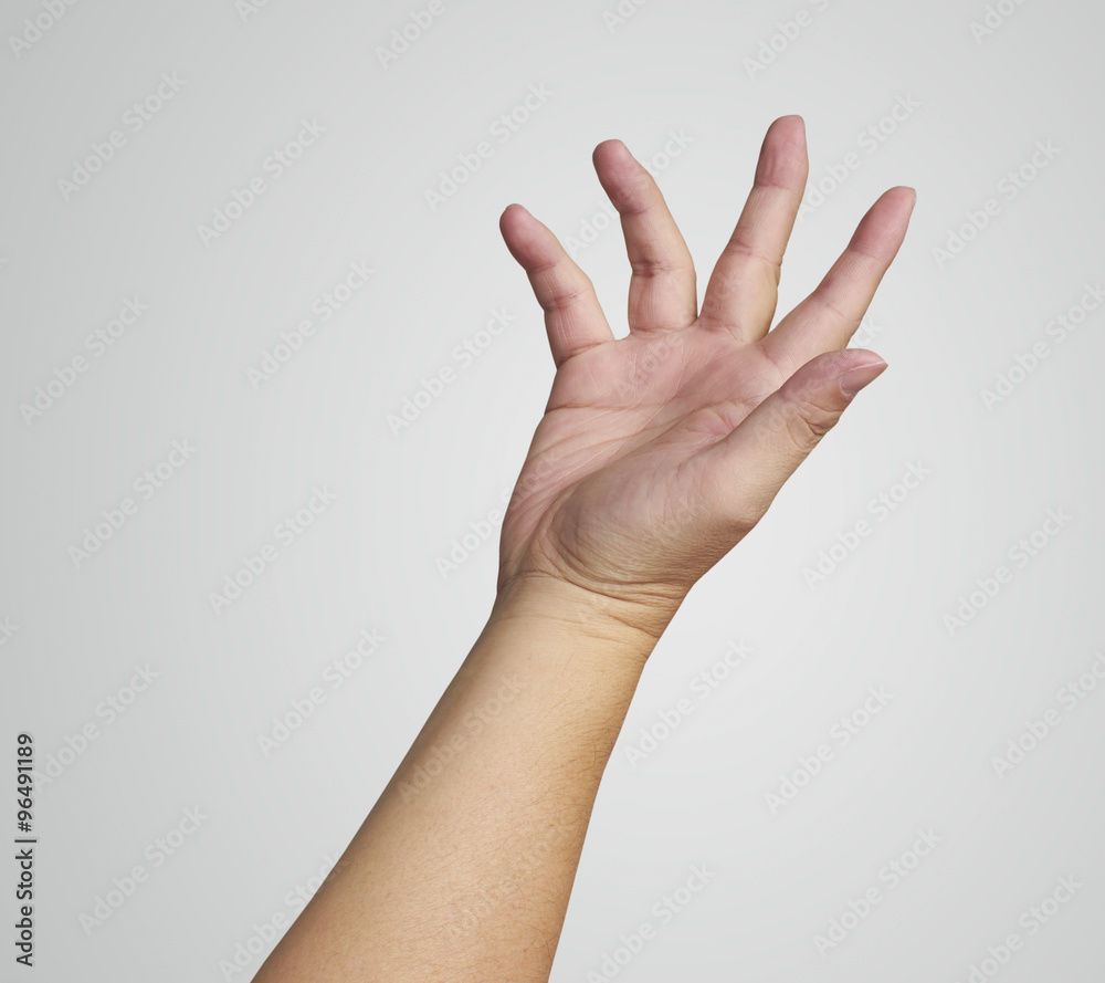 hand symbol that means five on white background, with clipping path