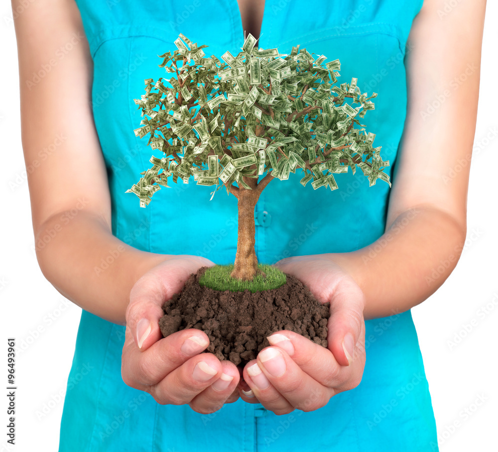 womans hands holding ground, on white background