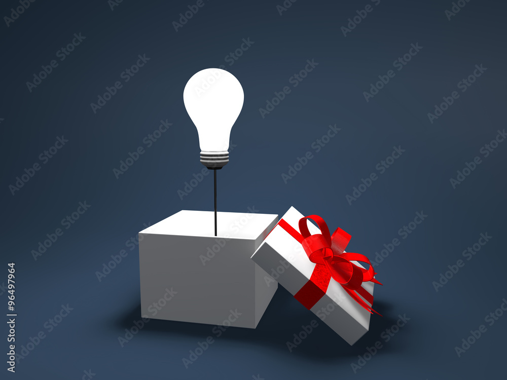 3d light bulb out of gift box