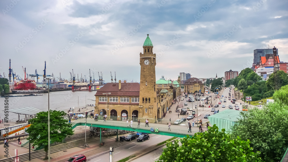 Hamburg Landungsbrücken on Elbe river, Germany