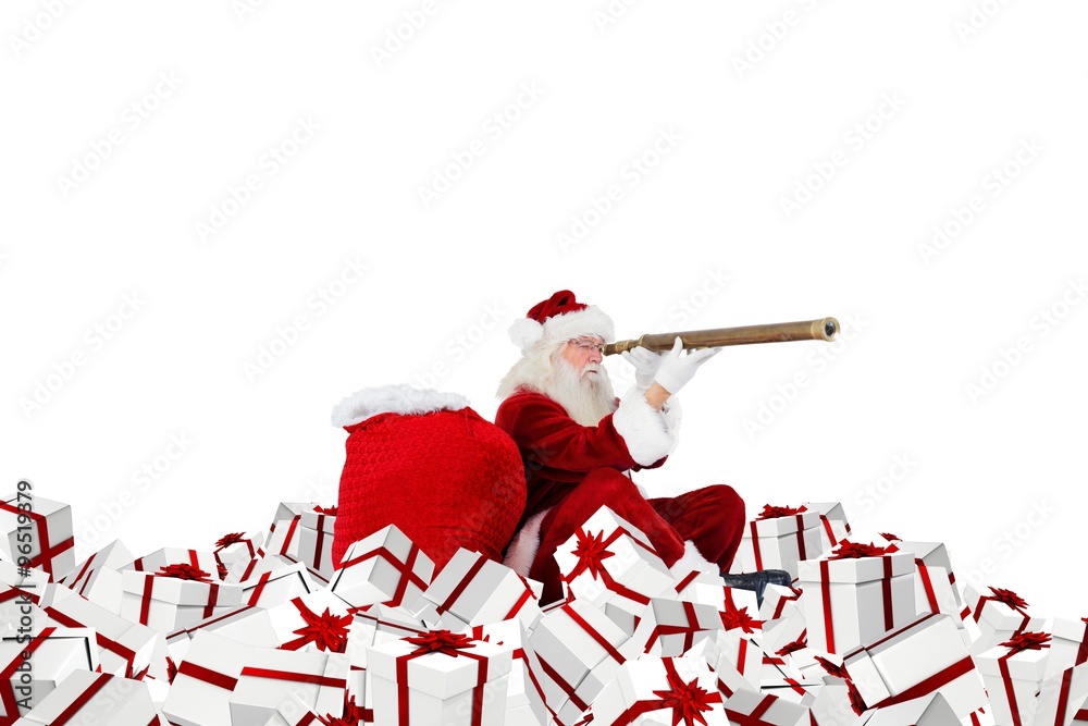 Santa looking through a telescope