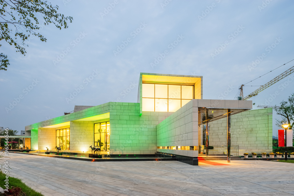 exterior of modern villa in cloudy sky