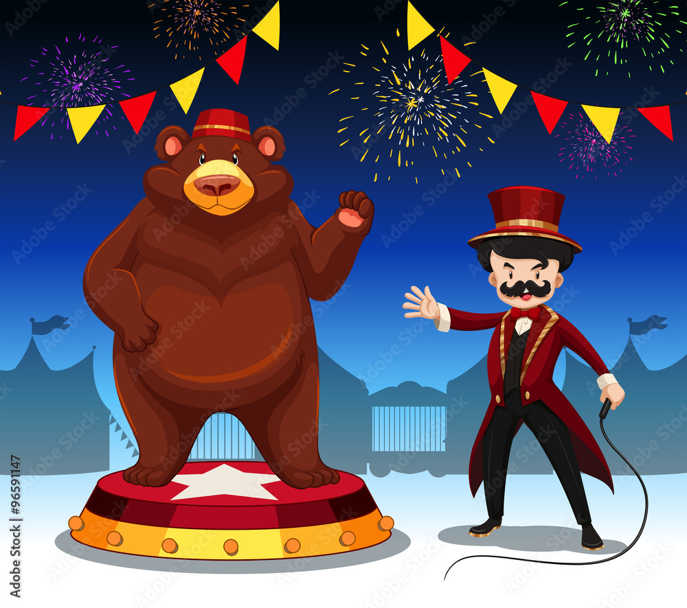 Ring master and bear at circus show