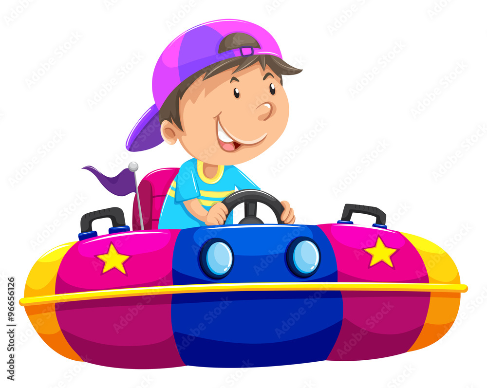 Boy riding on bump car