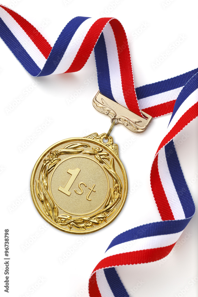 Gold medal on white background