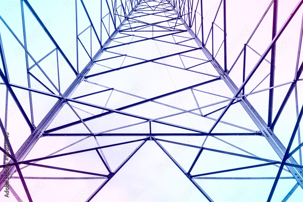 High voltage electric tower abstract background in the sky