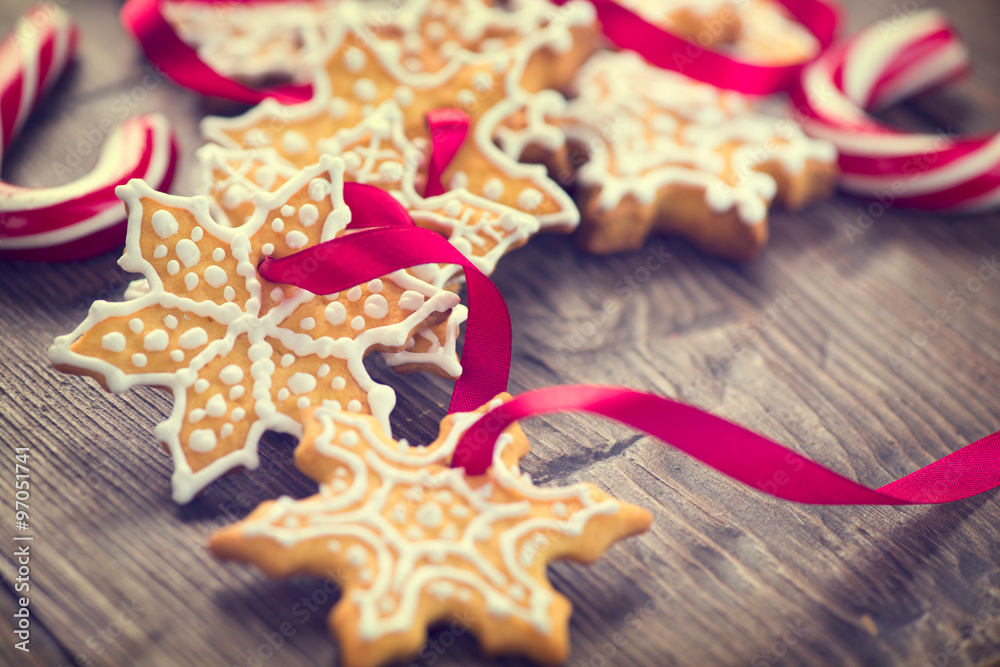 Christmas background with homemade gingerbread cookies